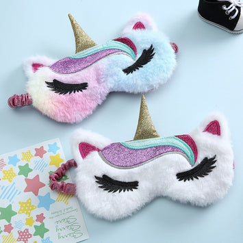 Sequins Cute Unicorn Eye Mask Colorful Fur Sleeping Eye Band For Women Winter Travel Cute Soft Animal Eye Cover Blindfold